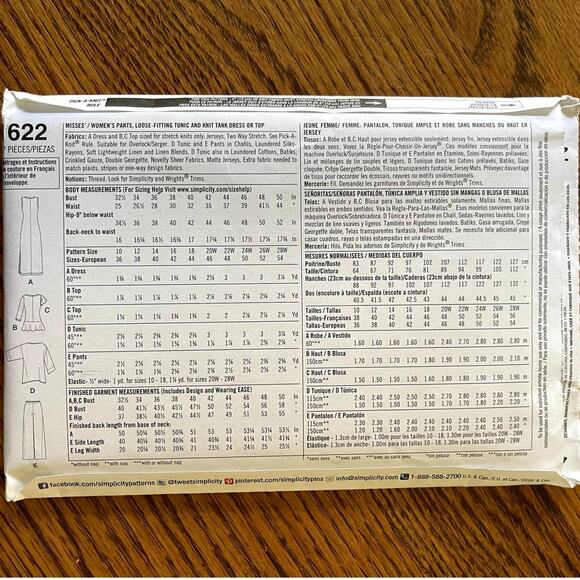 UNCUT 2000s Simplicity 1622 Sewing Pattern Size XS - L Tank Dress & Peplum Top - Picture 2 of 2